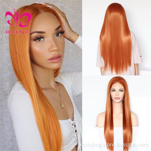 REINE  Red Blonde Orange Color Natural Brazilian Human Hair Lace Front Wigs Pre Plucked Virgin Ginger Wigs